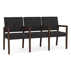 Pemberly Row Waiting Reception 3 Seat Tandem Seating Wood Frame in Black
