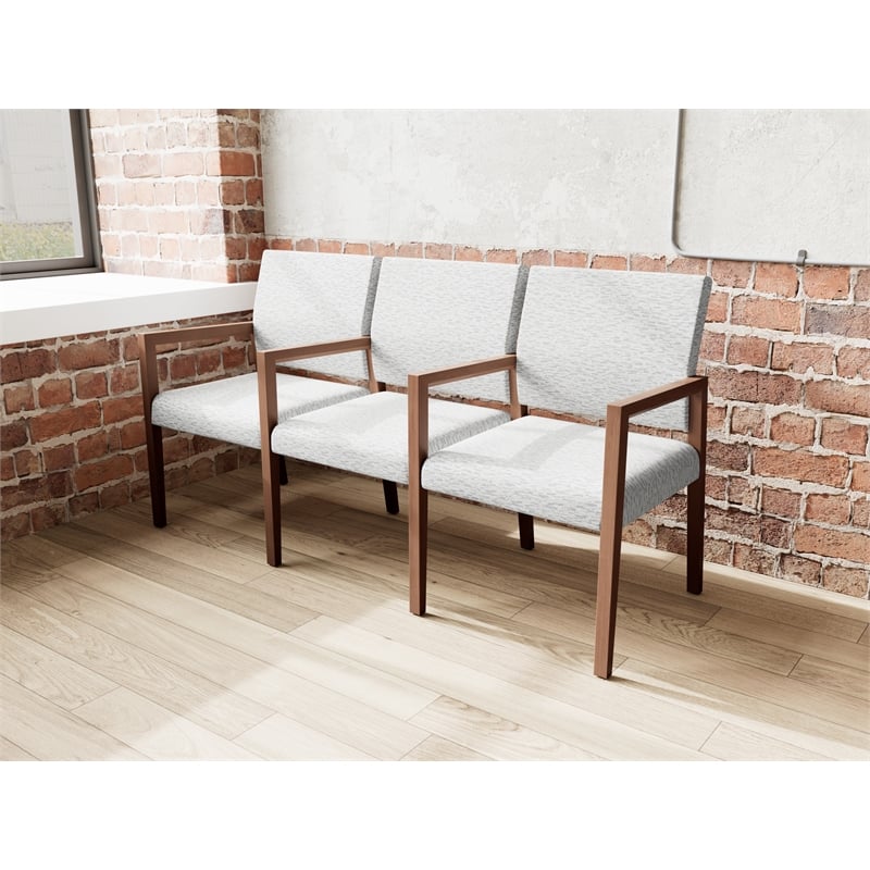 Pemberly Row Waiting Reception 3 Seat Tandem Seating Wood Frame in Gray