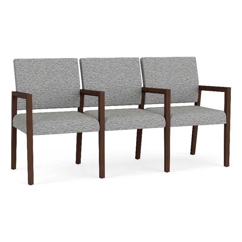 Pemberly Row Waiting Reception 3 Seat Tandem Seating Wood Frame in Gray