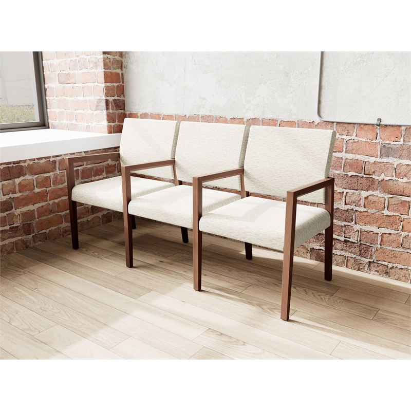 Pemberly Row Waiting Reception 3 Seat Tandem Seating Wood Frame in Beige