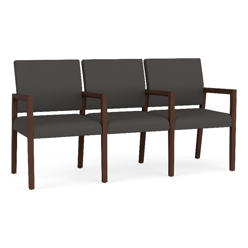 Pemberly Row Waiting Reception 3 Seat Tandem Seating Wood Frame in Gray