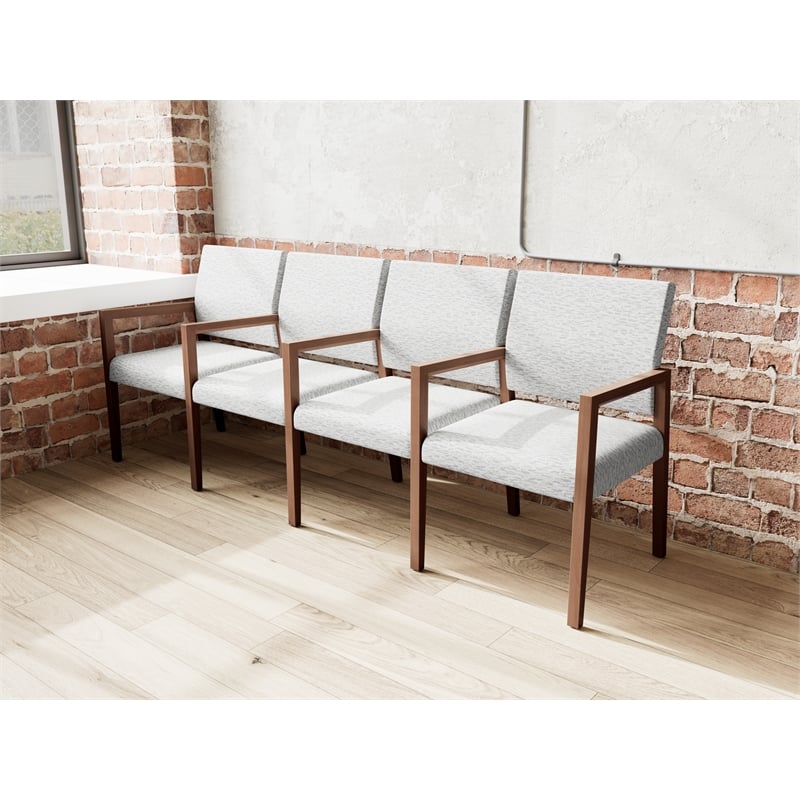 Pemberly Row Waiting Reception 4 Seat Tandem Seating Wood Frame in Gray