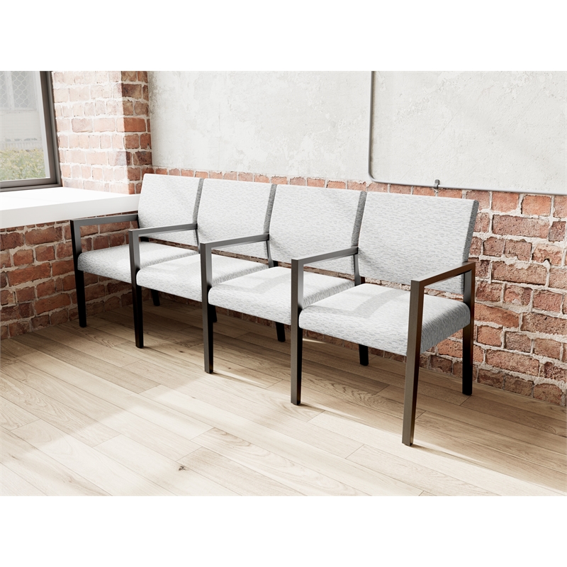 Pemberly Row Waiting Reception 4 Seat Tandem Seating Wood Frame in Gray