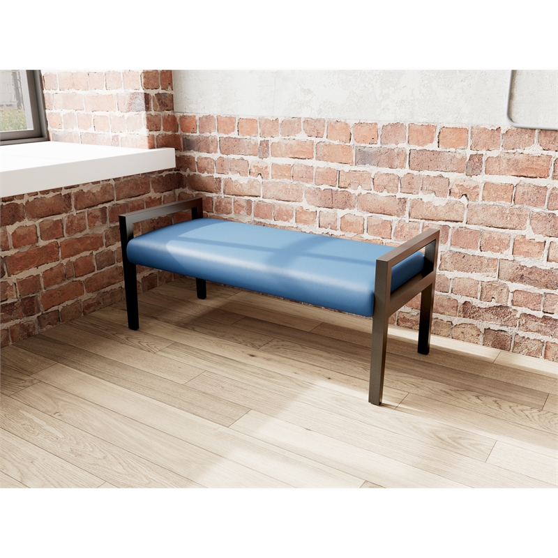 Pemberly Row Waiting Reception 2 Seat Bench Wood Frame in Blue