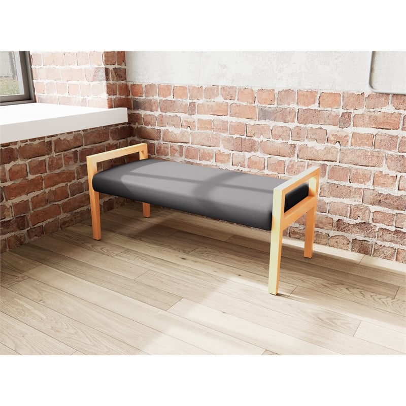 Pemberly Row Waiting Reception 2 Seat Bench Wood Frame in Black