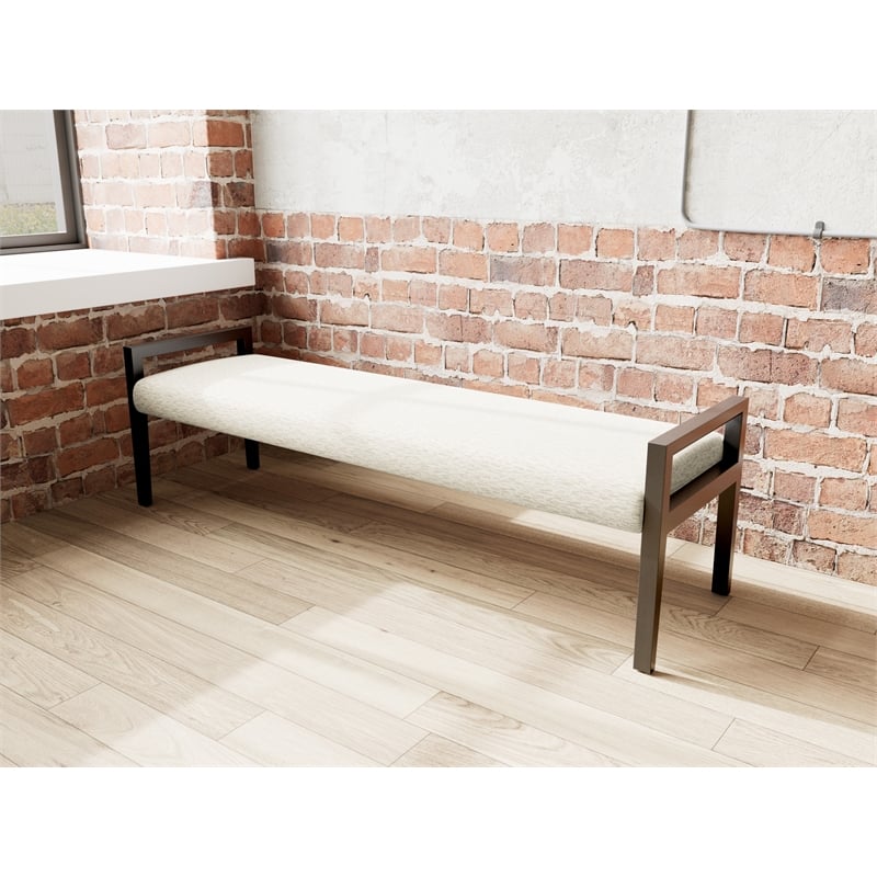 Pemberly Row Waiting Reception 3 Seat Bench Wood Frame in Brown