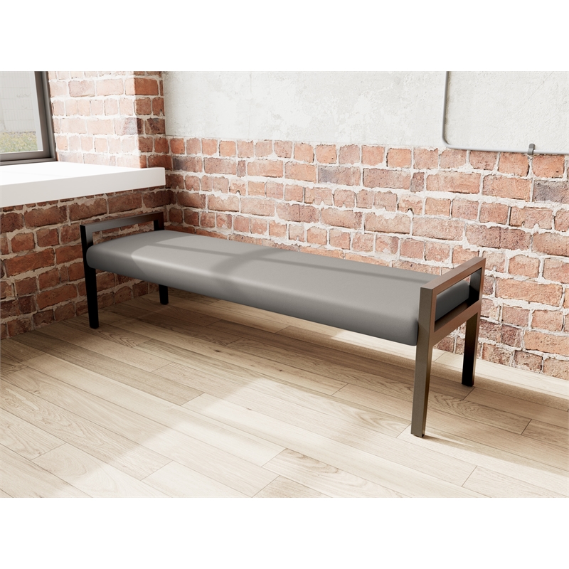 Pemberly Row Waiting Reception 3 Seat Bench Wood Frame in Gray