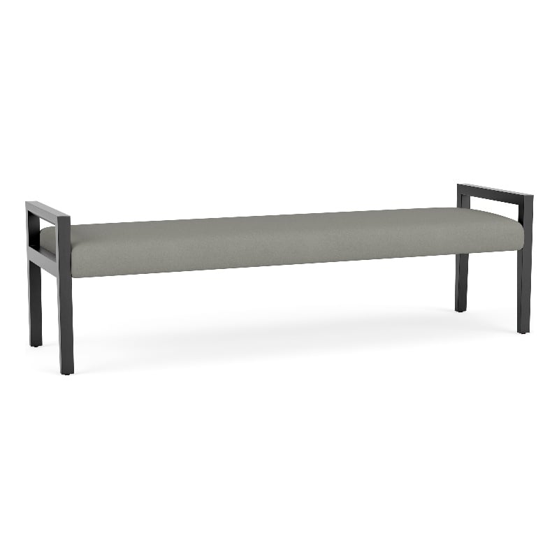 Pemberly Row Waiting Reception 3 Seat Bench Wood Frame in Gray