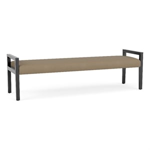 Pemberly Row Waiting Reception 3 Seat Bench Wood Frame in Brown