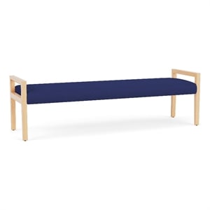 Pemberly Row Waiting Reception 3 Seat Bench Wood Frame in Blue