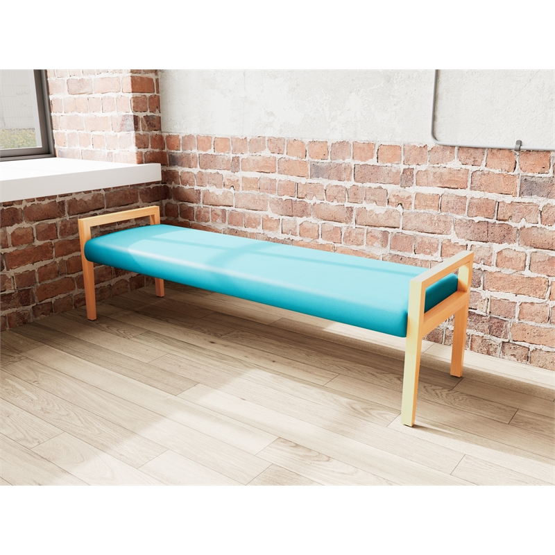 Pemberly Row Waiting Reception 3 Seat Bench Wood Frame in Teal