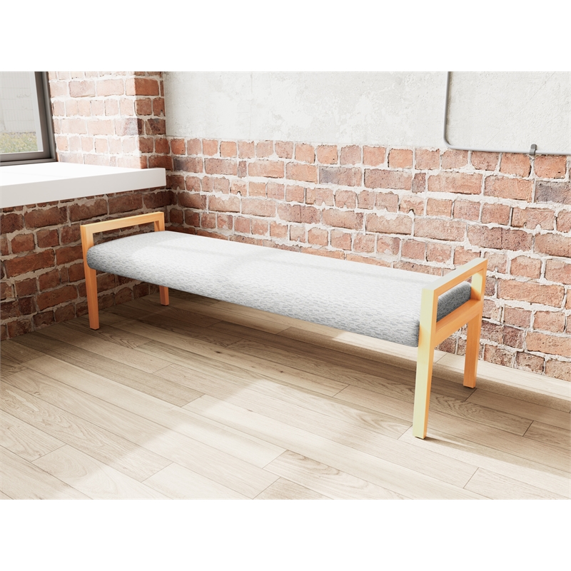 Pemberly Row Waiting Reception 3 Seat Bench Wood Frame in Gray