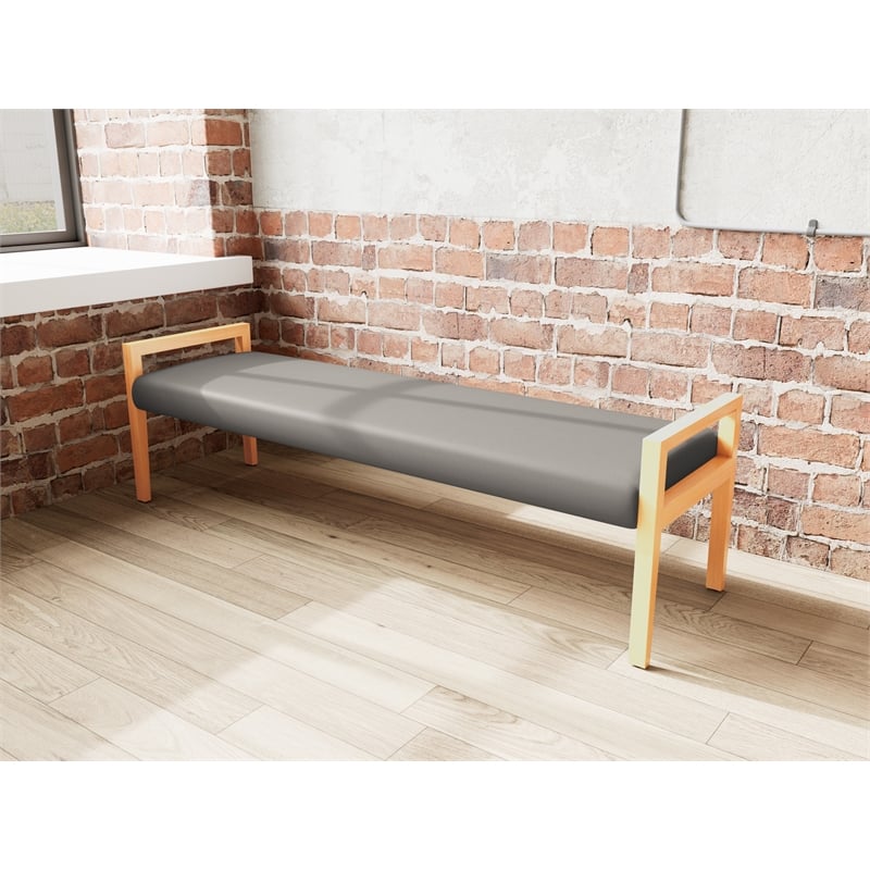 Pemberly Row Waiting Reception 3 Seat Bench Wood Frame in Gray