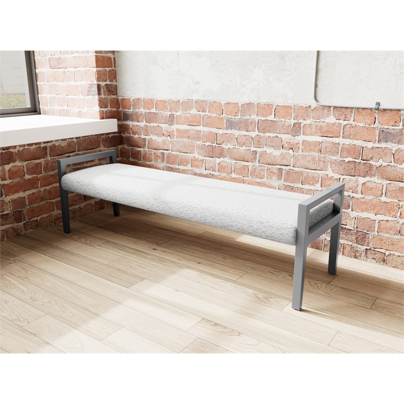 Pemberly Row Waiting Reception 3 Seat Bench Wood Frame in Gray