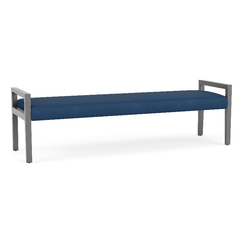 Pemberly Row Waiting Reception 3 Seat Bench Wood Frame in Blue