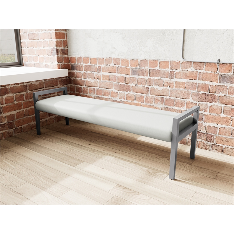 Pemberly Row Waiting Reception 3 Seat Bench Wood Frame in Gray