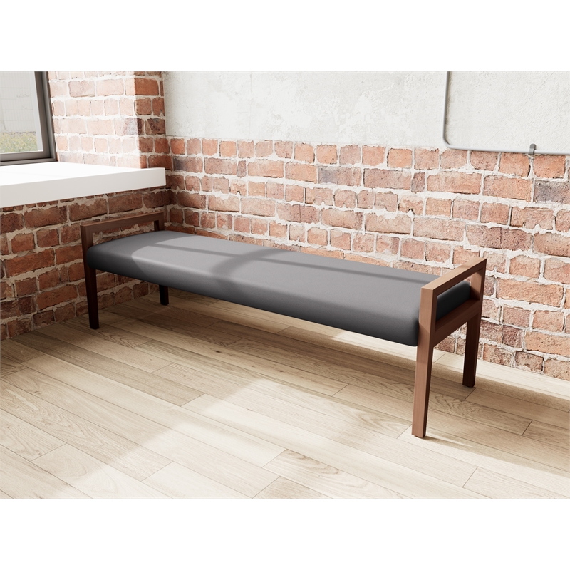Pemberly Row Waiting Reception 3 Seat Bench Wood Frame in Black