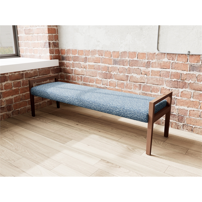 Pemberly Row Waiting Reception 3 Seat Bench Wood Frame in Blue