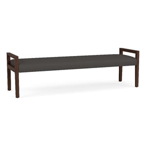 Pemberly Row Waiting Reception 3 Seat Bench Wood Frame in Gray