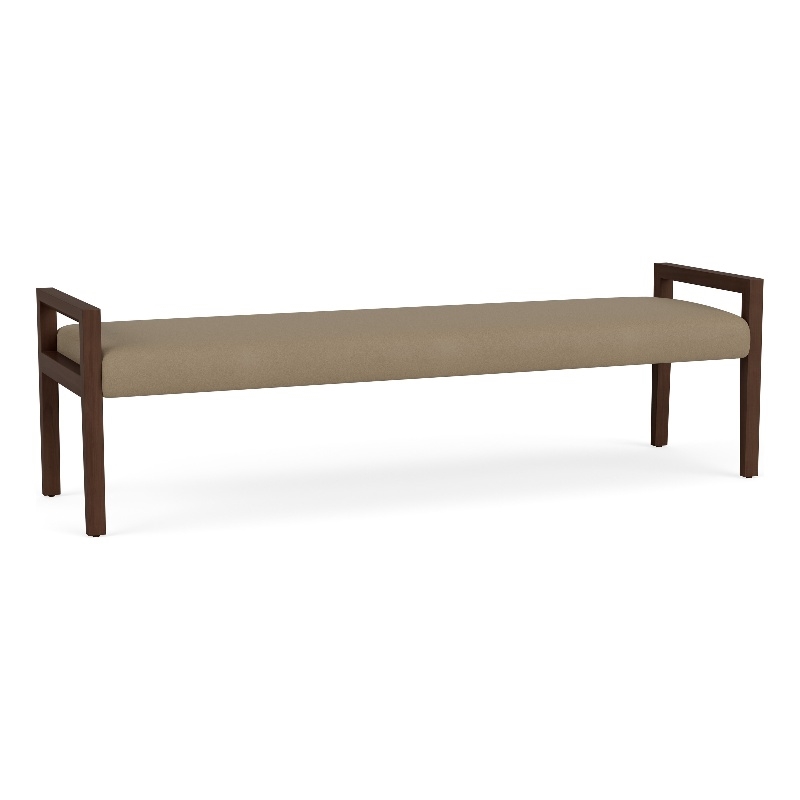 Pemberly Row Waiting Reception 3 Seat Bench Wood Frame in Brown