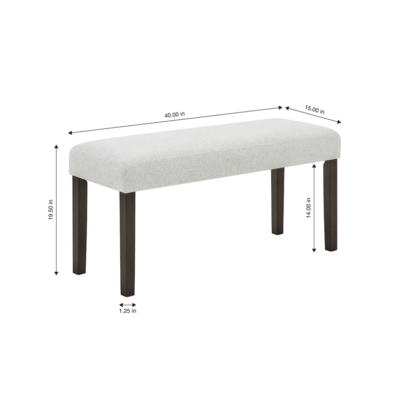 Pemberly Row Carissa Wood Dining Bench with Upholstered Seat in Gray