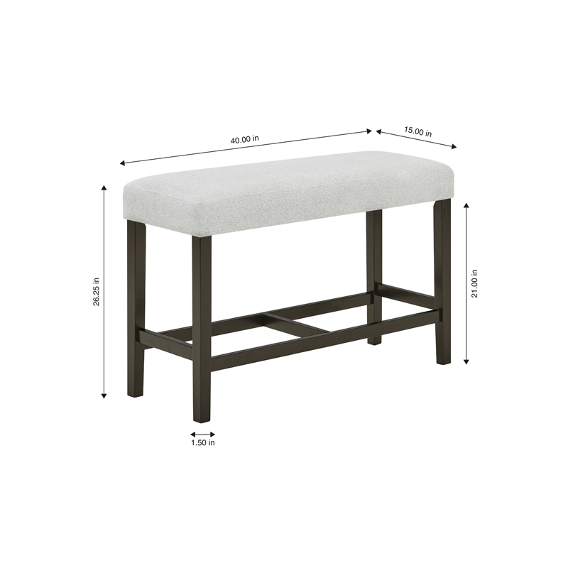 Pemberly Row Carissa Wood Counter Bench with Upholstered Seat in Gray
