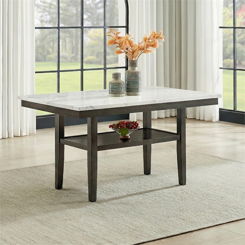 Pemberly Row Carissa Wood Rectangle Dining Table with Storage Shelf in White