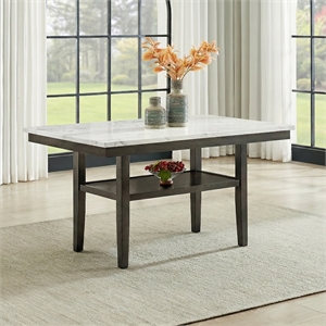 Pemberly Row Carissa Wood Rectangle Dining Table with Storage Shelf in White