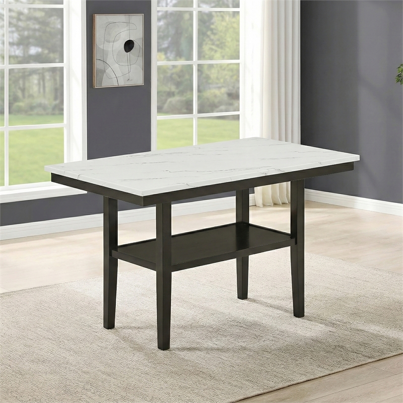 Pemberly Row Carissa Wood Rectangle Counter Table with Storage Shelf in White