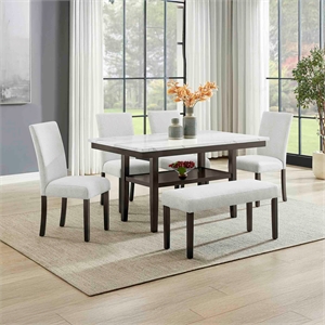 Pemberly Row Carissa 6-Piece Wood Rectangle Dining Set in Stone Gray