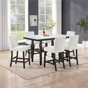 Pemberly Row Carissa 7-Piece Wood Rectangle Counter Set in Stone Gray