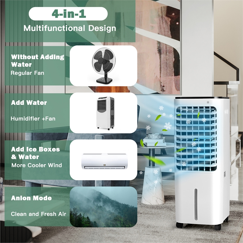 Pemberly Row 4 in 1 Portable Evaporative Air Cooler with 12L Water Tank in White