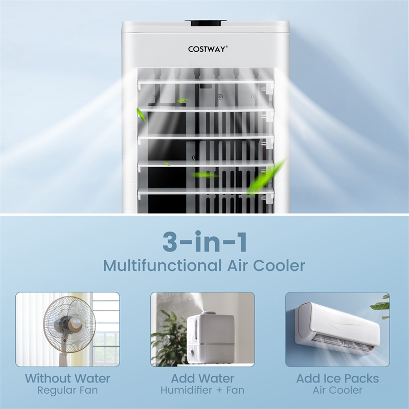 Pemberly Row Portable Evaporative Swamp Air Cooler Fan with Oscillation in White