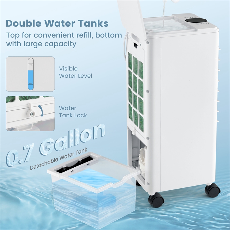 Pemberly Row Portable Evaporative Swamp Air Cooler Fan with Oscillation in White