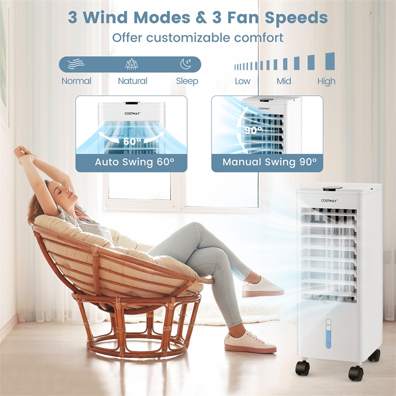 Pemberly Row Portable Evaporative Swamp Air Cooler Fan with Oscillation in White