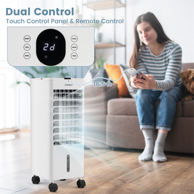 Pemberly Row Portable Evaporative Swamp Air Cooler Fan with Oscillation in White