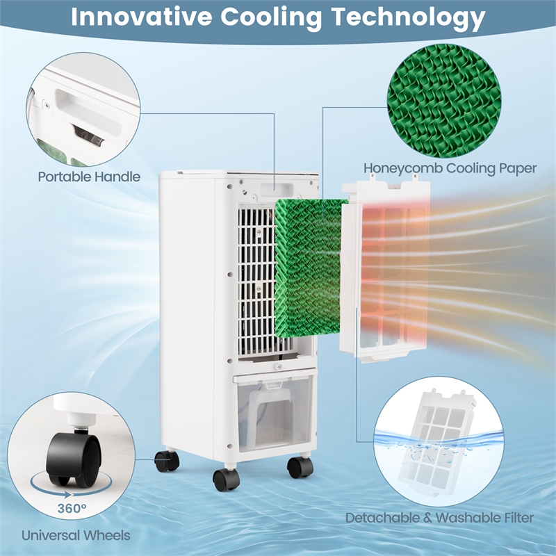 Pemberly Row Portable Evaporative Swamp Air Cooler Fan with Oscillation in White