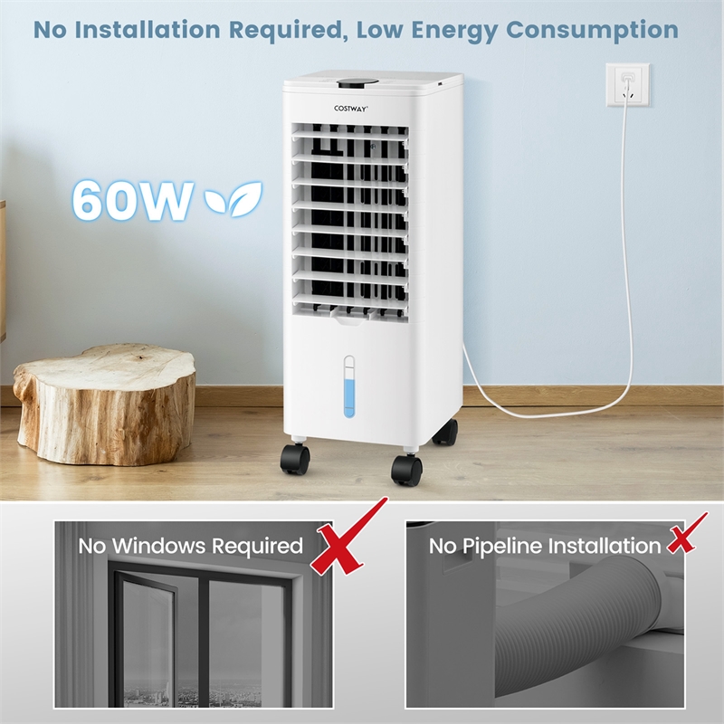 Pemberly Row Portable Evaporative Swamp Air Cooler Fan with Oscillation in White