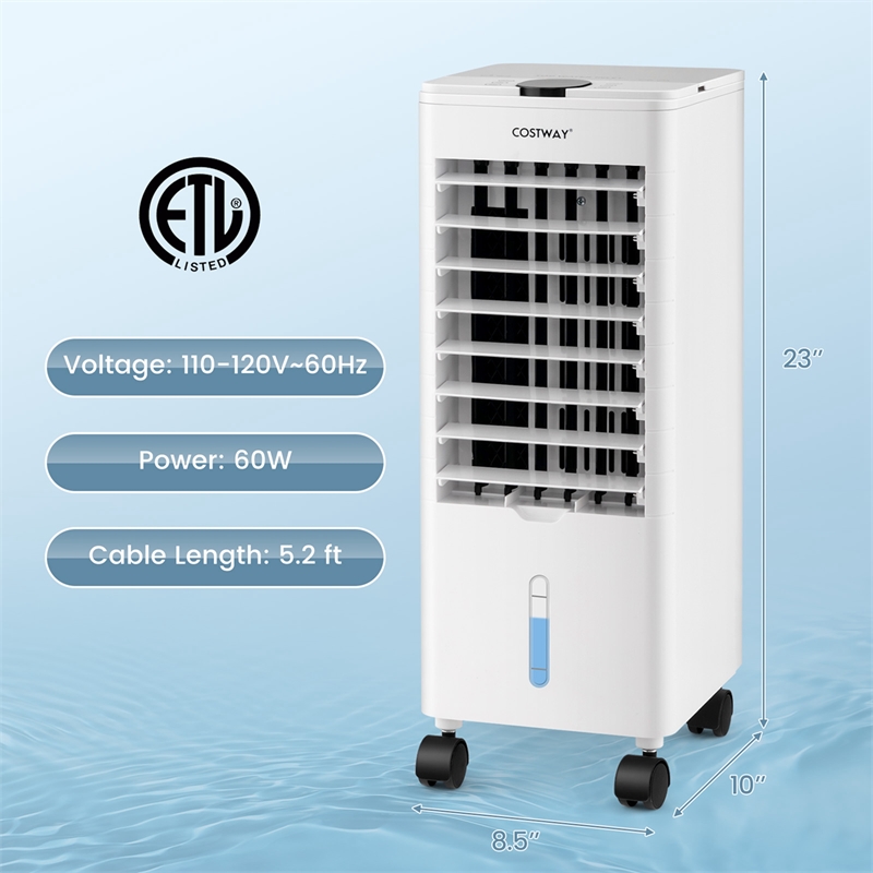 Pemberly Row Portable Evaporative Swamp Air Cooler Fan with Oscillation in White