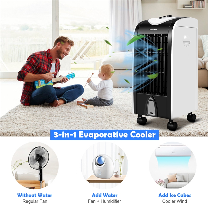 Pemberly Row Portable Evaporative Air Cooler Fan with Humidifier in White