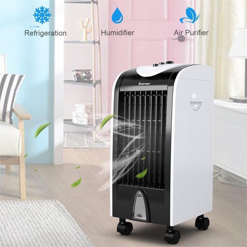 Pemberly Row Portable Evaporative Air Cooler Fan with Humidifier in White