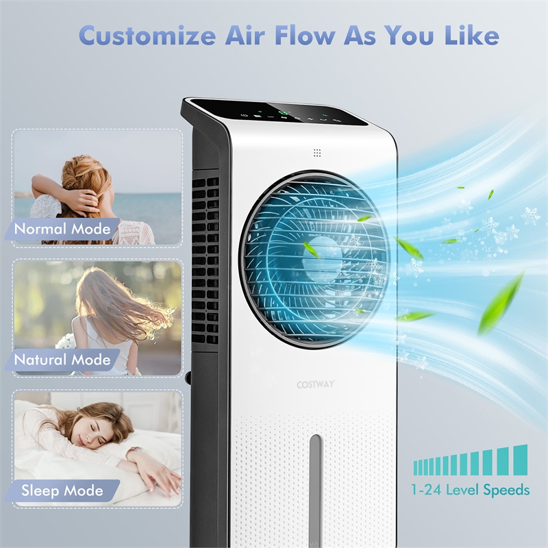 Pemberly Row Evaporative Swamp Cooler Fan with 12 Hour Timer and Remote in White