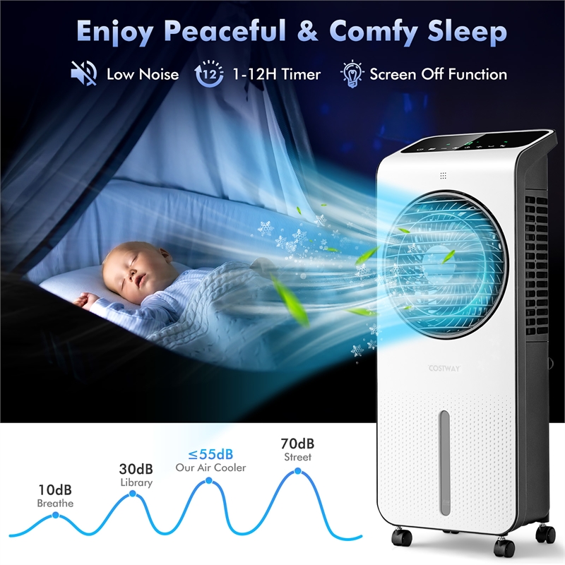 Pemberly Row Evaporative Swamp Cooler Fan with 12 Hour Timer and Remote in White