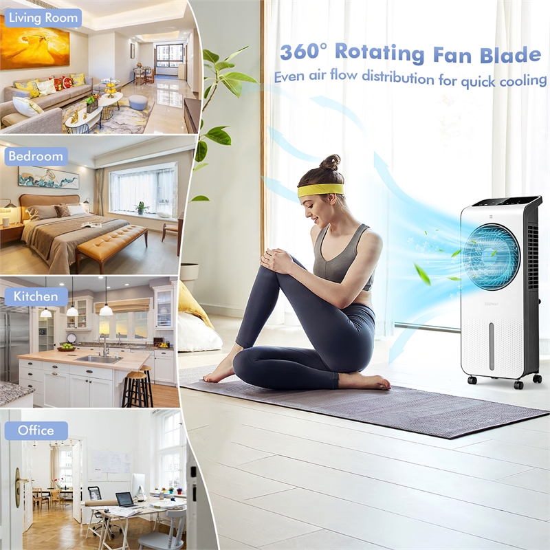 Pemberly Row Evaporative Swamp Cooler Fan with 12 Hour Timer and Remote in White