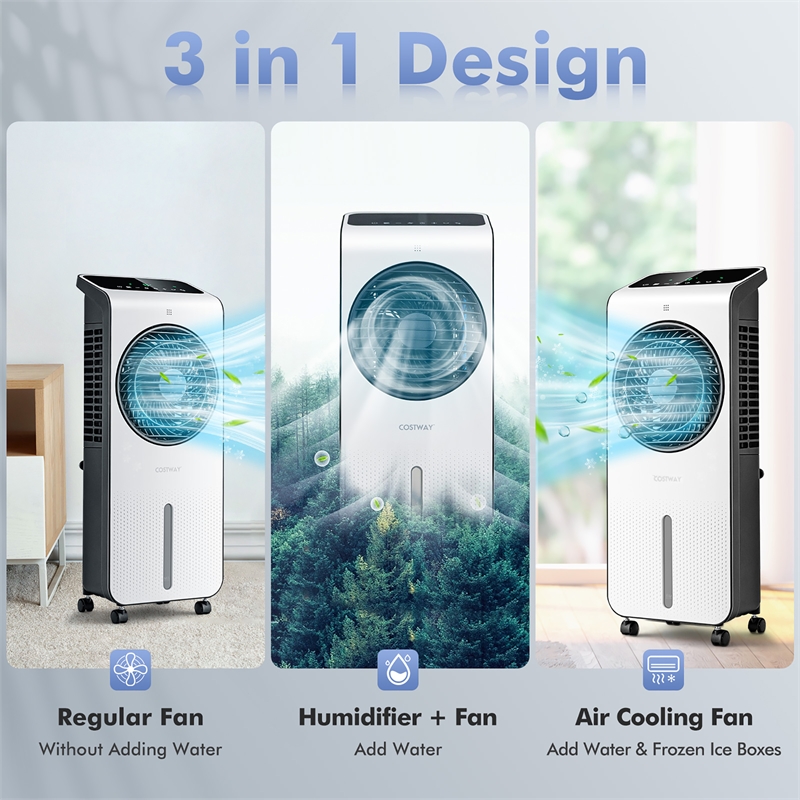 Pemberly Row Evaporative Swamp Cooler Fan with 12 Hour Timer and Remote in White