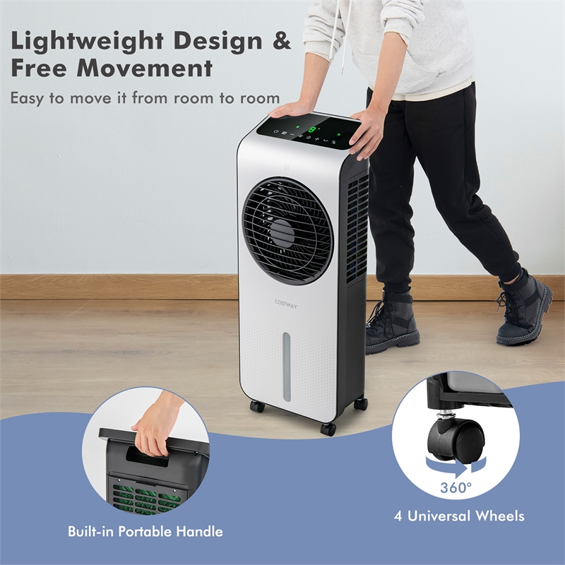 Pemberly Row Evaporative Swamp Cooler Fan with 12 Hour Timer and Remote in White