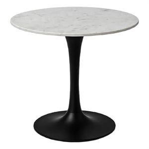 Pemberly Row 30&quot Round Dining Table with Genuine Marble Top in White/Black