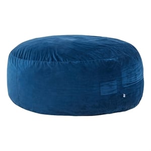 Pemberly Row 70&quot Round Velvet Bean Bag with Foam Filling in Navy Blue