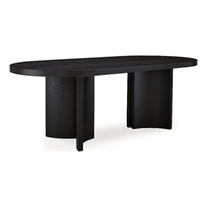 Pemberly Row 86&quot Oval Pedestal Dining Table with Curved Base in Black
