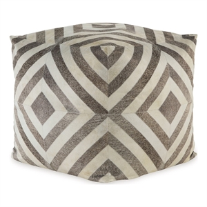 Pemberly Row 18&quot Square Ottoman Pouf with Geometric Design in Brown/Ivory